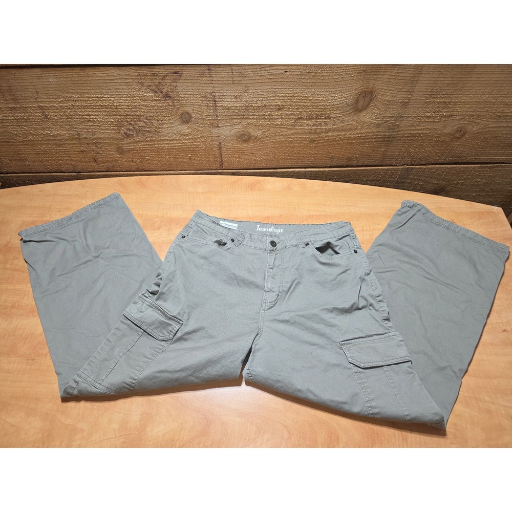 Jeaniologie Womens Super High Rise Wide Leg Cargo Pants Olive Green Size 14